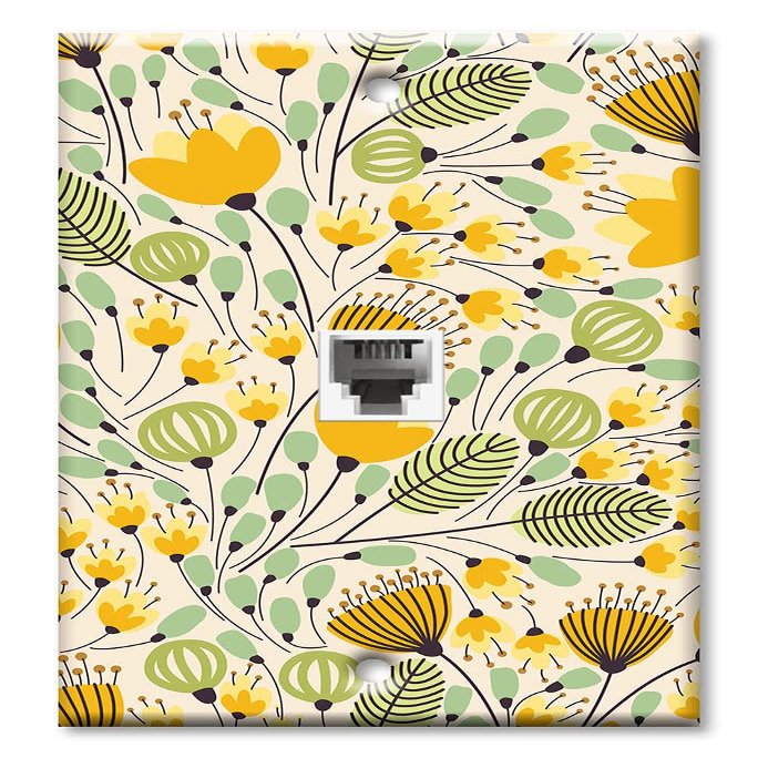 Art Plates - One Port RJ11 - Telephone decorative printed keystone style wall plate. CAT3 - RJ12 Female to Female phone jack. Works for phones, fax, ect. - Yellow Flower Toss
