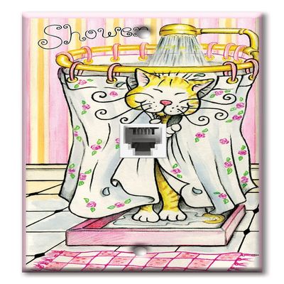 Art Plates - One Port RJ11 - Telephone decorative printed keystone style wall plate. CAT3 - RJ12 Female to Female phone jack. Works for phones, fax, ect. - Cat Shower
