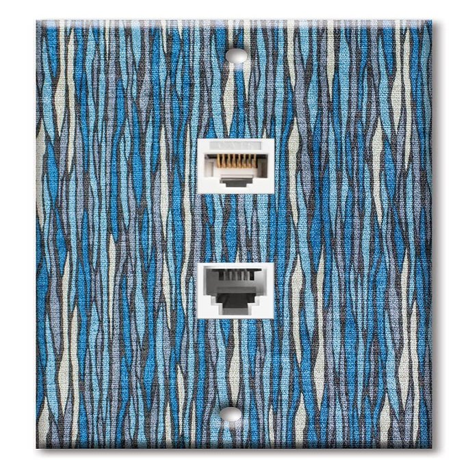 Art Plates - Decorative Printed 2 Port Data Wall Plate - RJ11 Telephone Jack Connector and RJ45 (Cat5, Cat6, Cat7) Ethernet Connector - Gold-Plated Contacts - Blue River