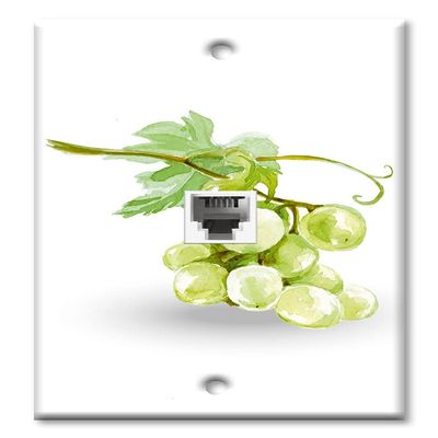 Art Plates - One Port RJ11 - Telephone decorative printed keystone style wall plate. CAT3 - RJ12 Female to Female phone jack. Works for phones, fax, ect. - Green Grape Painting