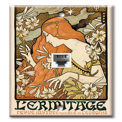 Art Plates - One Port RJ11 - Telephone decorative printed keystone style wall plate. CAT3 - RJ12 Female to Female phone jack. Works for phones, fax, ect. - Mucha - L'Ermitage