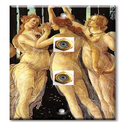 Art Plates - Decorative Printed 2 Port Coax Cable Wall Plate, 3GHz Coaxial Cable Connector, F-Type RG6 - RG59 Cable Extender Male to Male, Gold-Plated - Botticelli: Spring