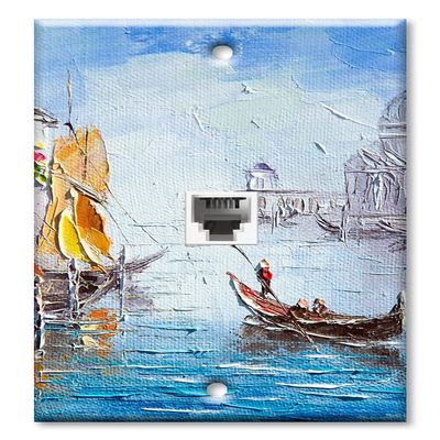 Art Plates - One Port RJ11 - Telephone decorative printed keystone style wall plate. CAT3 - RJ12 Female to Female phone jack. Works for phones, fax, ect. - Lovers Gondola Ride