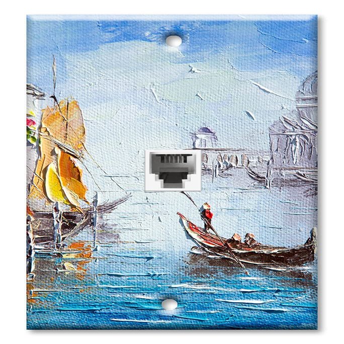 Art Plates - One Port RJ11 - Telephone decorative printed keystone style wall plate. CAT3 - RJ12 Female to Female phone jack. Works for phones, fax, ect. - Lovers Gondola Ride