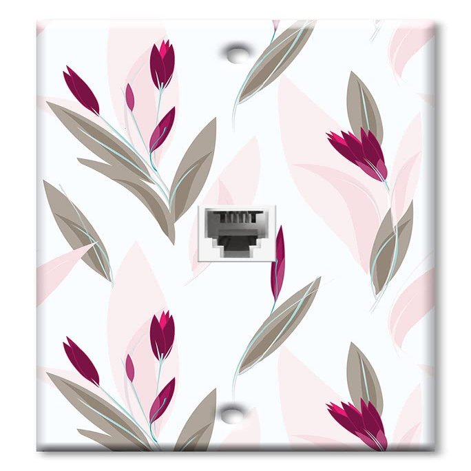 Art Plates - One Port RJ11 - Telephone decorative printed keystone style wall plate. CAT3 - RJ12 Female to Female phone jack. Works for phones, fax, ect. - Purple and Pink Flower Toss