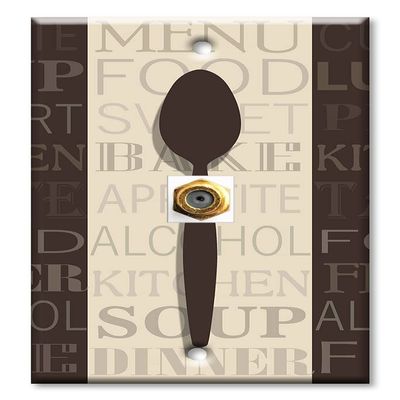 Art Plates - Decorative Printed 1 Port Coax Cable Wall Plate, 3GHz Coaxial Cable Connector, F-Type RG6 - RG59 Cable Extender Male to Male, Gold-Plated - Fork Knife and Spoon