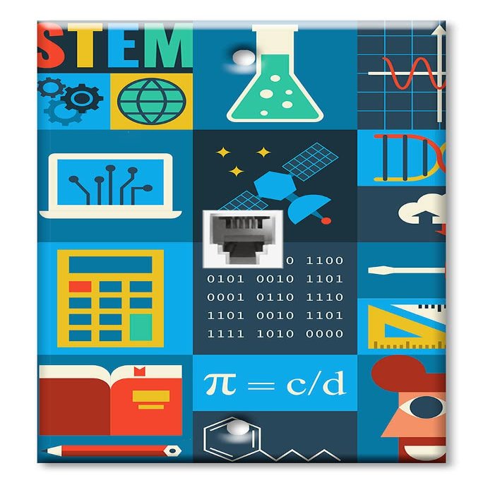 Art Plates - One Port RJ11 - Telephone decorative printed keystone style wall plate. CAT3 - RJ12 Female to Female phone jack. Works for phones, fax, ect. - Math and Science