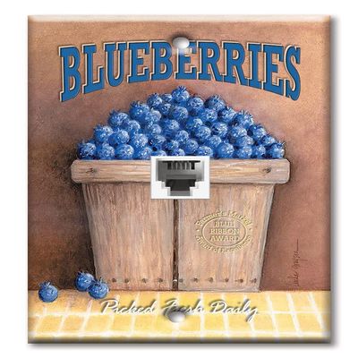 Art Plates - One Port RJ11 - Telephone decorative printed keystone style wall plate. CAT3 - RJ12 Female to Female phone jack. Works for phones, fax, ect. - Blueberries