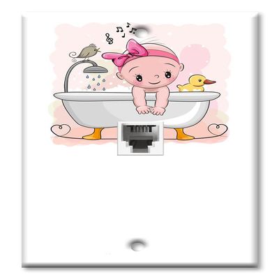 Art Plates - One Port RJ11 - Telephone decorative printed keystone style wall plate. CAT3 - RJ12 Female to Female phone jack. Works for phones, fax, ect. - Baby in Bath