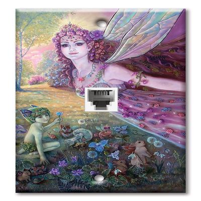 Art Plates - One Port RJ11 - Telephone decorative printed keystone style wall plate. CAT3 - RJ12 Female to Female phone jack. Works for phones, fax, ect. - Titania's Flight