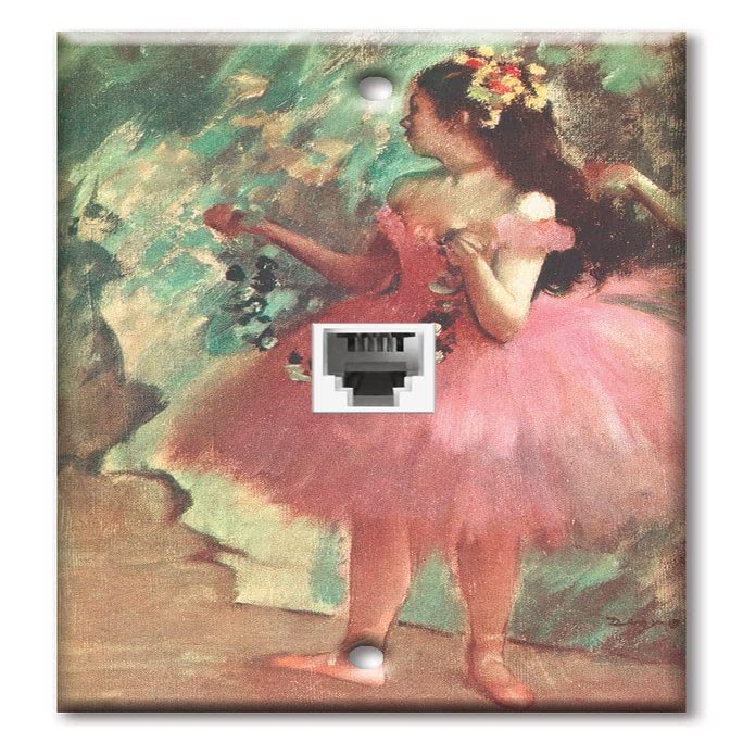 Art Plates - Decorative Printed 2 Port Data Wall Plate, RJ11 Telephone Jack Connector with RJ45 (Cat5, Cat6, Cat7) Ethernet Connector, Gold-Plated - Degas: Dancer in Rose Dress