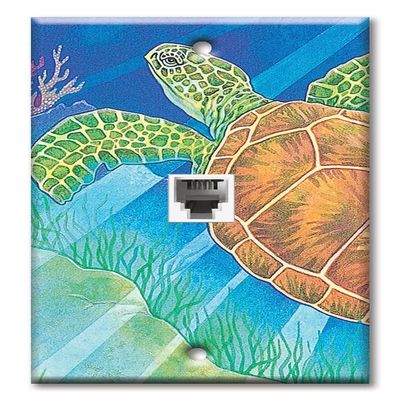 Art Plates - One Port RJ11 - Telephone decorative printed keystone style wall plate. CAT3 - RJ12 Female to Female phone jack. Works for phones, fax, ect. - Sea Turtle