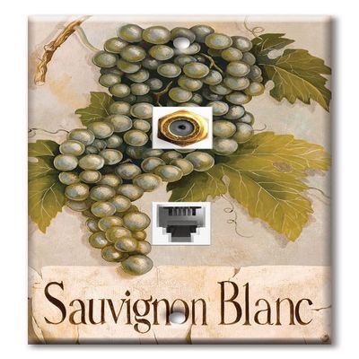 Art Plates - Decorative Printed 2 Port Data Wall Plate, F-Type Coaxial Cable Connector with RJ11 Telephone Connector, Gold-Plated - Sauvignon Blanc