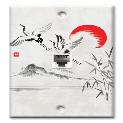 Art Plates - One Port RJ11 - Telephone decorative printed keystone style wall plate. CAT3 - RJ12 Female to Female phone jack. Works for phones, fax, ect. - Cranes Flying by the Sun Drawing