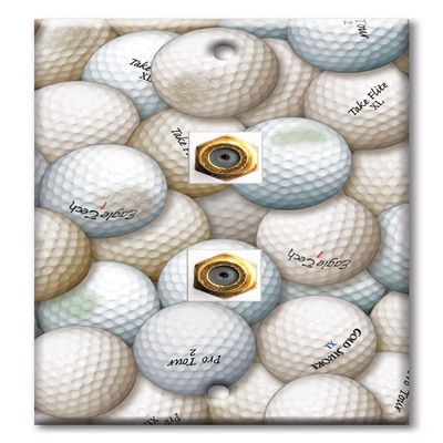 Art Plates - Decorative Printed 2 Port Coax Cable Wall Plate, 3GHz Coaxial Cable Connector, F-Type RG6 - RG59 Cable Extender Male to Male, Gold-Plated - Golf Balls