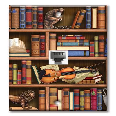 Art Plates - One Port RJ11 - Telephone decorative printed keystone style wall plate. CAT3 - RJ12 Female to Female phone jack. Works for phones, fax, ect. - Books In Library