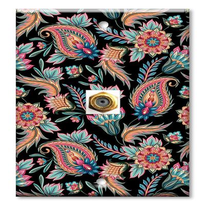 Art Plates - Decorative Printed 1 Port Coax Cable Wall Plate, 3GHz Coaxial Cable Connector, F-Type RG6 - RG59 Cable Extender Male to Male, Gold-Plated - Paisley Flowers