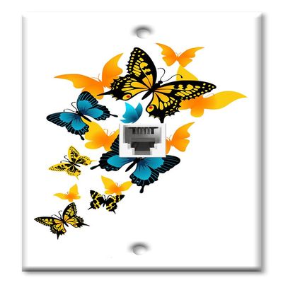 Art Plates - One Port RJ11 - Telephone decorative printed keystone style wall plate. CAT3 - RJ12 Female to Female phone jack. Works for phones, fax, ect. - Blue and Yellow Butterflies