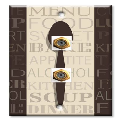Art Plates - Decorative Printed 2 Port Coax Cable Wall Plate, 3GHz Coaxial Cable Connector, F-Type RG6 - RG59 Cable Extender Male to Male, Gold-Plated - Fork Knife and Spoon