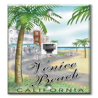 Art Plates - One Port RJ11 - Telephone decorative printed keystone style wall plate. CAT3 - RJ12 Female to Female phone jack. Works for phones, fax, ect. - Venice Beach