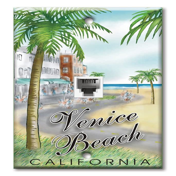 Art Plates - One Port RJ11 - Telephone decorative printed keystone style wall plate. CAT3 - RJ12 Female to Female phone jack. Works for phones, fax, ect. - Venice Beach