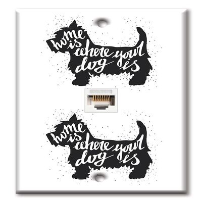 Art Plates - One Port RJ45 Ethernet decorative printed keystone style wall plate. Works with Cat5 through Cat8 cables. Female to Female Connection. - Home Is Where Your Dog