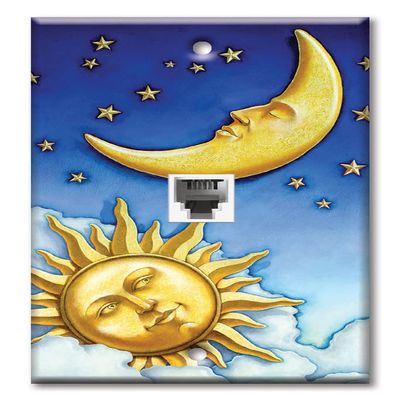 Art Plates - One Port RJ11 - Telephone decorative printed keystone style wall plate. CAT3 - RJ12 Female to Female phone jack. Works for phones, fax, ect. - Moon and Sun