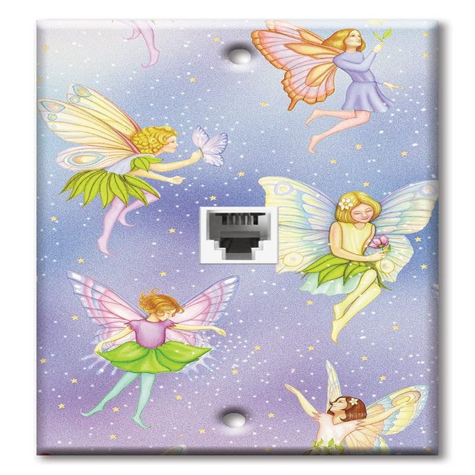 Art Plates - One Port RJ11 - Telephone decorative printed keystone style wall plate. CAT3 - RJ12 Female to Female phone jack. Works for phones, fax, ect. - Fairies