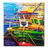 Art Plates - One Port RJ11 - Telephone decorative printed keystone style wall plate. CAT3 - RJ12 Female to Female phone jack. Works for phones, fax, ect. - Fishing Boats Tied Up view 1