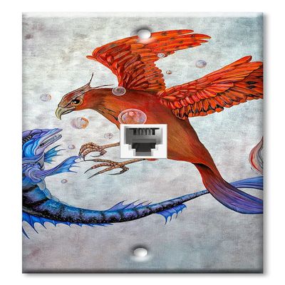 Art Plates - One Port RJ11 - Telephone decorative printed keystone style wall plate. CAT3 - RJ12 Female to Female phone jack. Works for phones, fax, ect. - Fish versus Phoenix