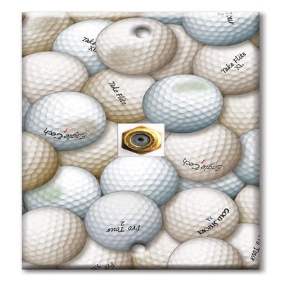 Art Plates - Decorative Printed 1 Port Coax Cable Wall Plate, 3GHz Coaxial Cable Connector, F-Type RG6 - RG59 Cable Extender Male to Male, Gold-Plated - Golf Balls