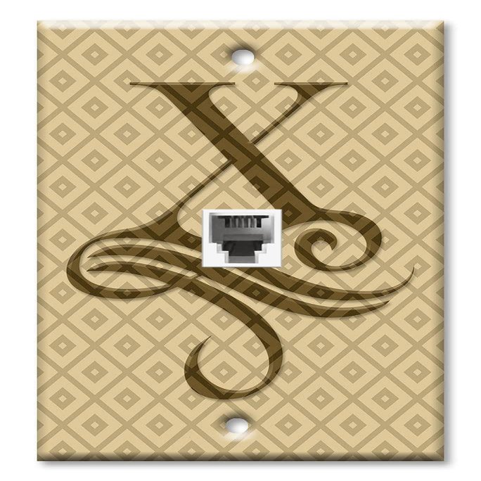 Art Plates - One Port RJ11 - Telephone decorative printed keystone style wall plate. CAT3 - RJ12 Female to Female phone jack. Works for phones, fax, ect. - Letter "X" Monogram