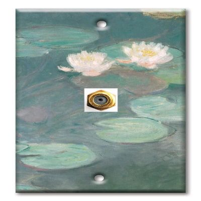 Art Plates - Decorative Printed 1 Port Coax Cable Wall Plate, 3GHz Coaxial Cable Connector, F-Type RG6 - RG59 Cable Extender Male to Male, Gold-Plated - Monet: Water Lilies (close up)
