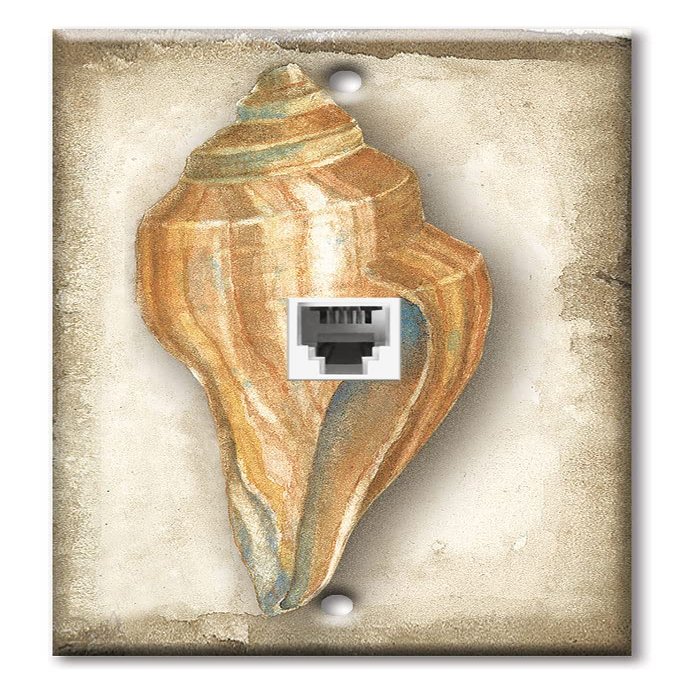 Art Plates - One Port RJ11 - Telephone decorative printed keystone style wall plate. CAT3 - RJ12 Female to Female phone jack. Works for phones, fax, ect. - Sea Shell