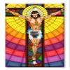 Art Plates - One Port RJ11 - Telephone decorative printed keystone style wall plate. CAT3 - RJ12 Female to Female phone jack. Works for phones, fax, ect. - Jesus On Cross Stained Glass view 1