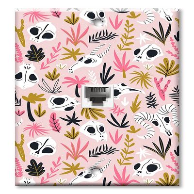 Art Plates - One Port RJ11 - Telephone decorative printed keystone style wall plate. CAT3 - RJ12 Female to Female phone jack. Works for phones, fax, ect. - Pink Skull Toss