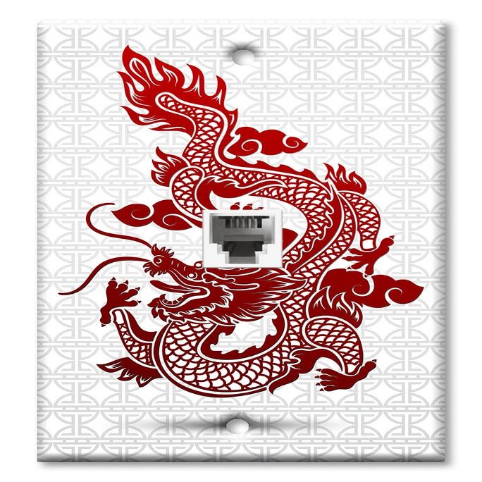 Art Plates - One Port RJ11 - Telephone decorative printed keystone style wall plate. CAT3 - RJ12 Female to Female phone jack. Works for phones, fax, ect. - Dragon