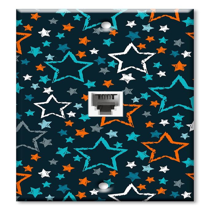 Art Plates - One Port RJ11 - Telephone decorative printed keystone style wall plate. CAT3 - RJ12 Female to Female phone jack. Works for phones, fax, ect. - Stars