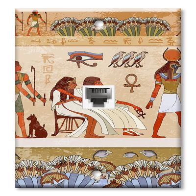 Art Plates - One Port RJ11 - Telephone decorative printed keystone style wall plate. CAT3 - RJ12 Female to Female phone jack. Works for phones, fax, ect. - Hieroglyphics