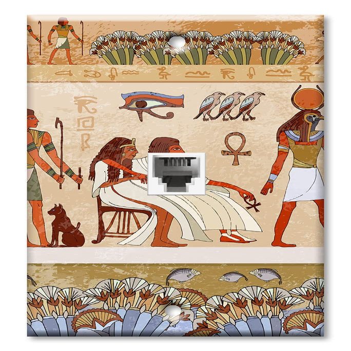 Art Plates - One Port RJ11 - Telephone decorative printed keystone style wall plate. CAT3 - RJ12 Female to Female phone jack. Works for phones, fax, ect. - Hieroglyphics