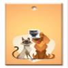 Art Plates - One Port RJ11 - Telephone decorative printed keystone style wall plate. CAT3 - RJ12 Female to Female phone jack. Works for phones, fax, ect. - Cat and Dog Orange Background view 1