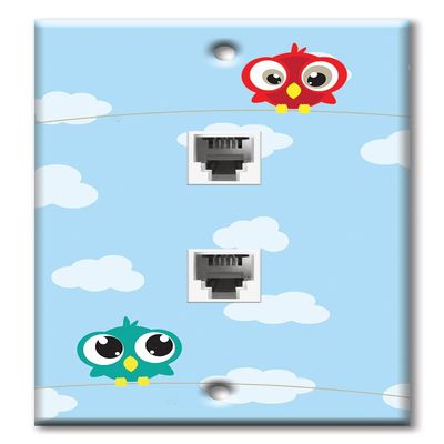 Art Plates - Two Port RJ11 - Telephone decorative printed keystone style wall plate. CAT3 - RJ12 Female to Female phone jack. Works for phones, fax, ect. - Birds on a Line