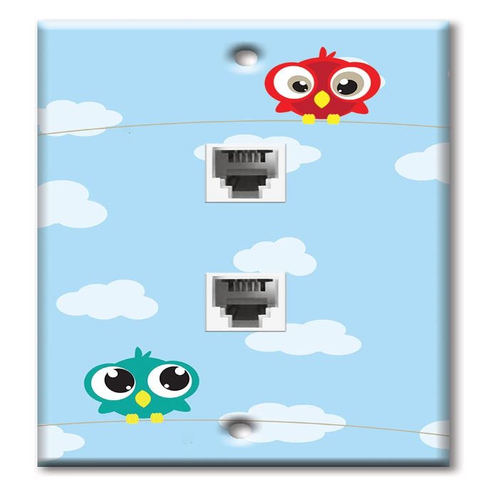 Art Plates - Two Port RJ11 - Telephone decorative printed keystone style wall plate. CAT3 - RJ12 Female to Female phone jack. Works for phones, fax, ect. - Birds on a Line