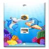 Art Plates - Decorative Printed 2 Port Data Wall Plate, RJ11 Telephone Jack Connector with RJ45 (Cat5, Cat6, Cat7) Ethernet Connector, Gold-Plated - Friendly Sharks view 1