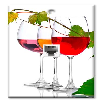 Art Plates - One Port RJ11 - Telephone decorative printed keystone style wall plate. CAT3 - RJ12 Female to Female phone jack. Works for phones, fax, ect. - Wine Glasses on White Background
