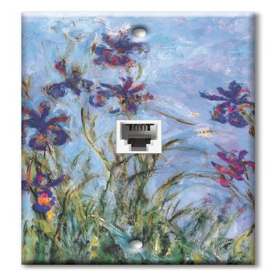 Art Plates - One Port RJ11 - Telephone decorative printed keystone style wall plate. CAT3 - RJ12 Female to Female phone jack. Works for phones, fax, ect. - Monet: Irises