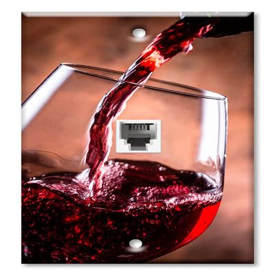 Art Plates - One Port RJ11 - Telephone decorative printed keystone style wall plate. CAT3 - RJ12 Female to Female phone jack. Works for phones, fax, ect. - Pouring Red Wine