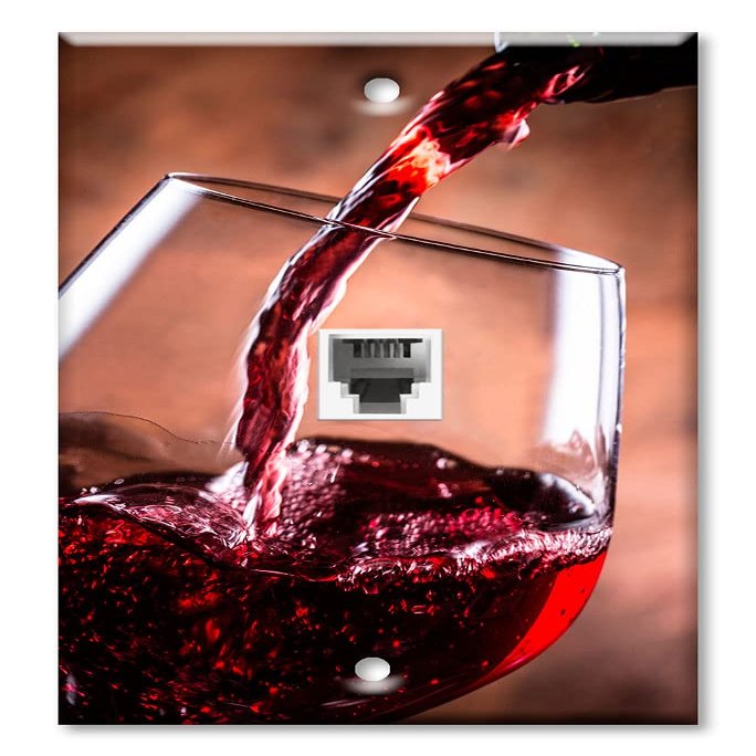 Art Plates - One Port RJ11 - Telephone decorative printed keystone style wall plate. CAT3 - RJ12 Female to Female phone jack. Works for phones, fax, ect. - Pouring Red Wine