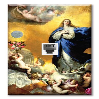 Art Plates - One Port RJ11 - Telephone decorative printed keystone style wall plate. CAT3 - RJ12 Female to Female phone jack. Works for phones, fax, ect. - Immaculate Conception