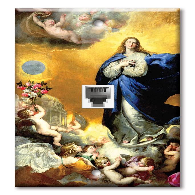 Art Plates - One Port RJ11 - Telephone decorative printed keystone style wall plate. CAT3 - RJ12 Female to Female phone jack. Works for phones, fax, ect. - Immaculate Conception